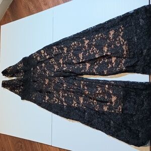 Nightcap Clothing Black Lace With Nude Underlining Cropped Jumpsuit A22
